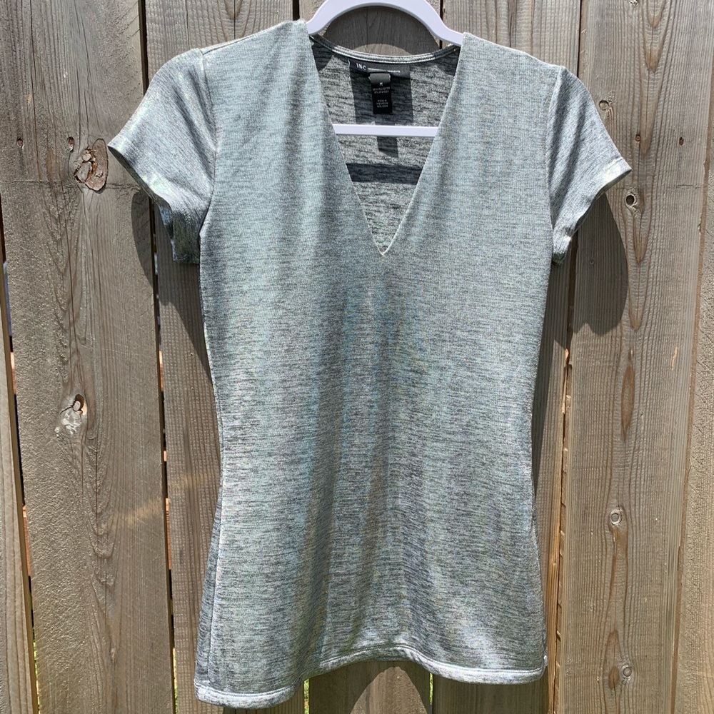 INC Metallic V Neck Shirt